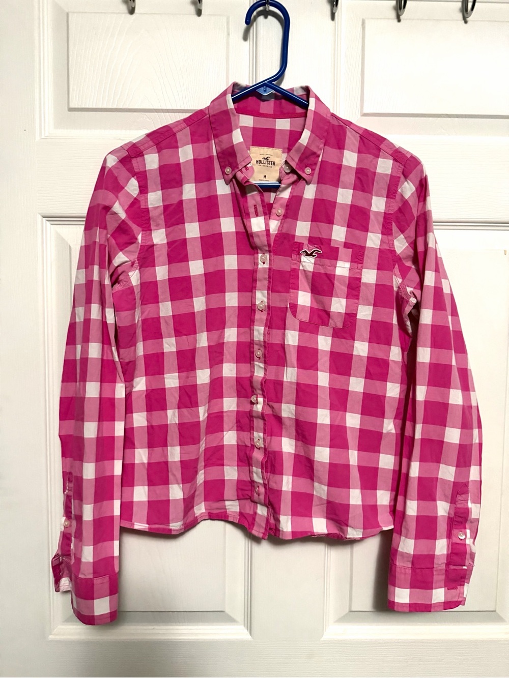 Hollister Pink and White Gingham Button-Down Shirt